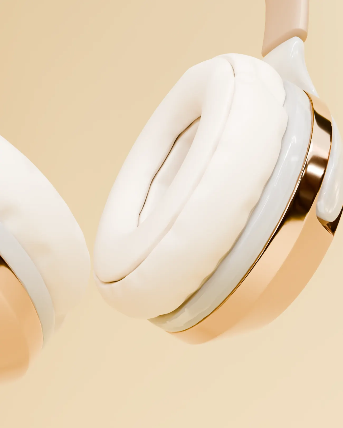 Close view of the soft white ear cushion and its rose gold ring
