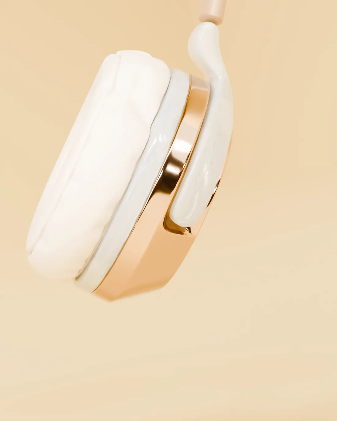 Rose gold ring and hinge where the cup meets the headband arm