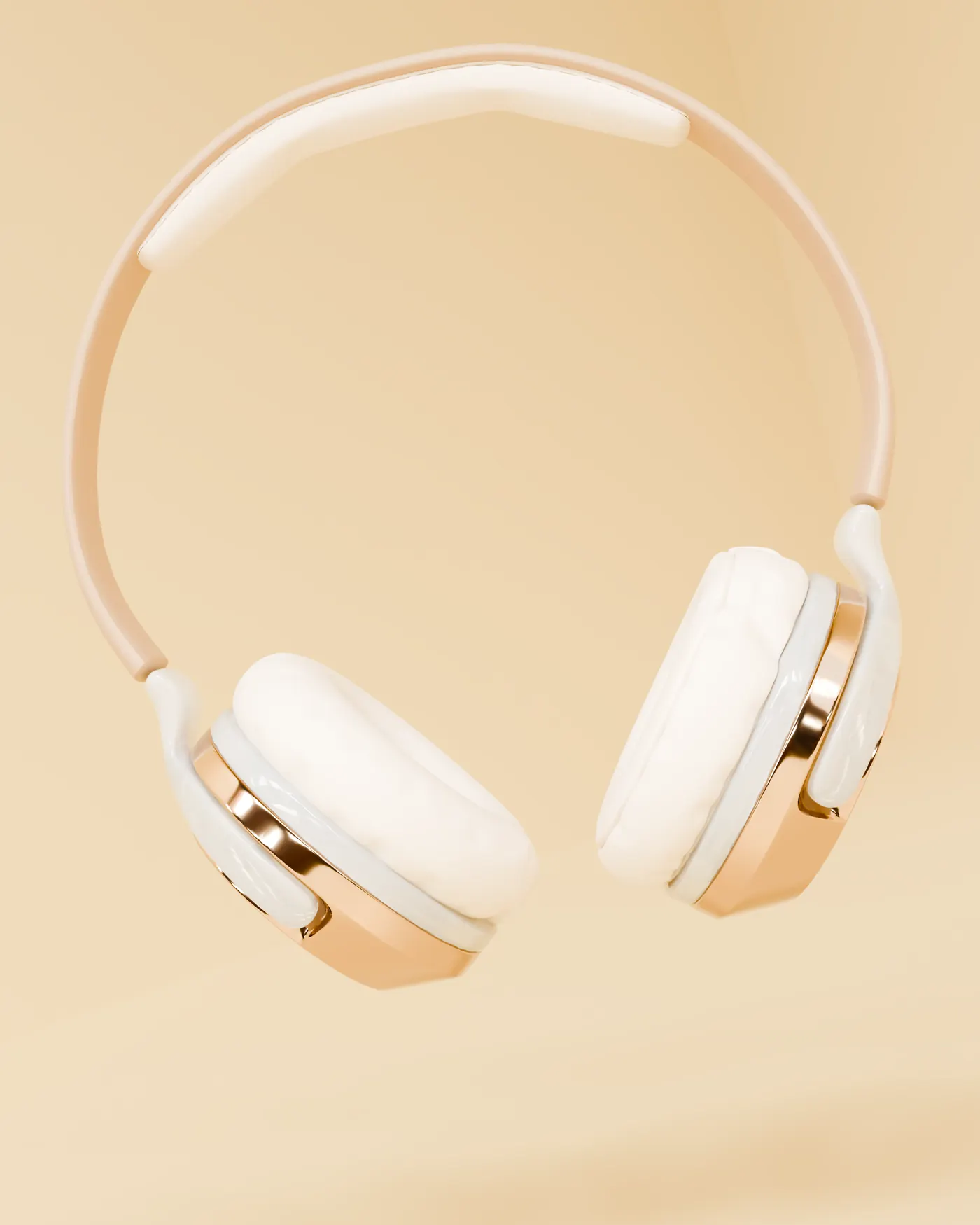 BQ-01 headphones seen from the front, suspended above a soft shadow